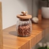 Ireka Homes Ripple Glass Canister with Airtight Wooden Lid – Food Storage (4 x 5.5 in)