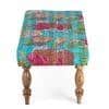Bestone Solid Wood Bench In Floral Print Green Kantha Fabric