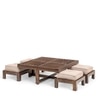 Palladio Sheesham Wood Accent Coffee Table Set With 4 Stools In Provincial Teak Finish With Beige Velvet Cushions