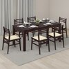 Arabia Leon Solid Wood 6 Seater Dining Table With Set Of 6 Chairs (Colour- Camilla Ivory, Finish- Mahogany)