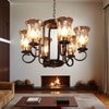 Eliante Golden Chandelier, 6 Lights, Mild Steel Frame With Glass Shades – Elegant Modern Ceiling Light