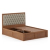 Avon Solid Wood Storage Bed Queen Size in Amber Walnut Finish with Oyster Beige Colour