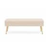 Doe Buck Upholstered Bench in Beige Colour with Channel Stitching and Gold Legs
