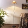River Beige Natural Fiber Floor Lamp with Black Iron Base