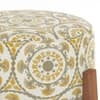 Nicole Stool In Amber Walnut Finish With Yellow Suzani Jacquard Colour