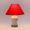 Devansh Conical Red Cotton Shade Lamp With Wood & Mosaic Glass Base For Decoration/Office/Home/Gifting/Study For Decoration/Office/Home/Gifting/Study -(10X10X14.5) Inches -A