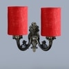 Devansh Metal Electric Wall Light in Antique Gold Colour with Maroon Shade Count of 2 Lights