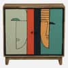 Pluma Mango Wood Hand Painted Multicolor 2 Door Cabinet In Natural Finish