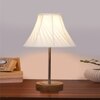 Devansh Off-White Cotton Vintage Straight Pleated   Lamp With Natural  Wood Base  & Steel Pipe  (12X19)