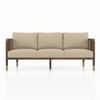 Taran 3 Seater Teak Wood Sofa in Almond Beige Fabric in Sienna Teak finish