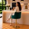 Doe Buck Oliver Adjustable Velvet Bar Stool in Green Colour with Gold Base