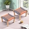 Riaza Solid Wood Maachi Foot Stool in Grey & Orange Canning