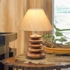 Devansh Off-White Cotton Table Lamp With Wood  Pebble Lamp  (10X10X15) Inches