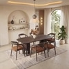 Brava Solid Wood 6 Seater Dining Table with 6 Zen Solid Wood Dining Armchair in (Finish: Danish Walnut, Colour: Rust Boucle)