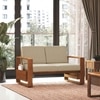 Moreno 2 Seater Solid Wood Sofa in Amber Walnut Finish and Almond Beige Fabric