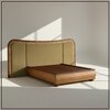 Elowen Softline Queen Size Bed in velvet With Oak wood Frame & Hydraulic Storage