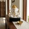 Devotional Siddhi Aura Ganesha Statue in White and Gold Colour