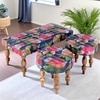 Bestone Sheesham Wood Mid Century 2+1+1 Seater Bench Set With 2 Stools In Fruit Print Blue Kantha