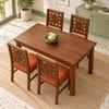 Globally Indian Surya Solid Sheesham Wood 4 Seater Dining Table Set 4 Chairs Terracotta Orange