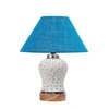 Devansh Conical Turquoise Jute Shade Lamp With Wood & Mosaic Glass Base For Decoration/Office/Home/Gifting/Study For Decoration/Office/Home/Gifting/Study -(10X10X14.5) Inches -A