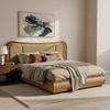 Elowen Softline Queen Size Bed in velvet With Oak wood Frame & Hydraulic Storage