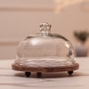 Ireka Homes Frosty Bliss Acacia Wood Cake Stand with Glass Dome