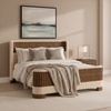 Heritage Cane Upholstered King Size Bed in Linen With Oak wood Frame