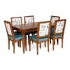 Globally Indian Sheesham Wood Turning Leg 6 Seater Dining Table Set With 6 Solid Wood Upholstered Chairs – In Blue Color