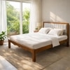 Linea Solid Wood Queen  Size Upholstered Bed Without Storage (Provincial Teak Finish, Grey Colour)