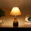 Devansh Off White Cotton Table Lamp With  Wood Natural Base (10X12.5 Inches)-25