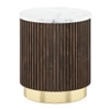Aurora Round White Marble and Solid Wood Side Table in Java Walnut finish