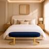 Doe Buck Upholstered Oval Bench in Blue Colour with Gold Loop Legs