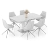 Caribu 6 To 8 Extendable Dining Table With Set Of 6 Doris Swivel Accent Chairs (Colour- White Leatherette, Finish- White High Gloss)