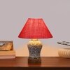 Devansh Conical Pink Jute Shade Lamp With Wood & Mosaic Glass Base For Decoration/Office/Home/Gifting/Study For Decoration/Office/Home/Gifting/Study -(10X10X14.5) Inches -A