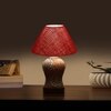 Devansh Conical Maroon Jute Shade Lamp With Wood & Mosaic Glass Base For Decoration/Office/Home/Gifting/Study For Decoration/Office/Home/Gifting/Study -(10X10X14.5) Inches -A