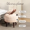 Crest Jacquard Wooden Ottoman in Beige Color