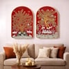Traditional Tree of Life Wall Art Painting Set of 2 Gold Arch Frame 16 x 24 Inch