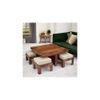 Blane Sheesham Wood Accent Coffee Table Set With 4 Stools In Natural Teak Finish