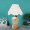 Devansh Vintage Off White Cotton Shade  Lamp With  Wood & Mosaic Glass Base For Decoration /Office/Home/Gifting/Study For Office/Home/Gifting -(12X12X16.5) Inches -