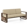 Moreno 3 Seater Solid Wood Sofa in Danish Walnut Finish and Almond Beige Fabric