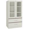 Paloma Large Crockery cum Bookshelf Cabinet with Toughened Glass Shutters and Drawers in Ivory Coffee Walnut Colour