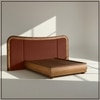 Elowen Softline Queen Size Bed in velvet With Oak wood Frame & Hydraulic Storage