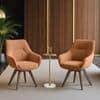Wella Swivel Solid Wood Dining Chair Set of 2 in Terracotta Fabric
