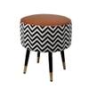 Doe Buck Zik Zak Chevron Printed Ottoman Stool in Brown and Black Colour with Gold Tipped Legs
