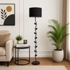 Sia Black Cotton Floor Lamp with Solid Wood