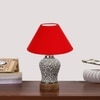 Devansh Conical Red Cotton Shade Lamp With Wood & Mosaic Glass Base For Decoration/Office/Home/Gifting/Study For Decoration/Office/Home/Gifting/Study -(10X10X14.5) Inches -A