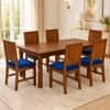 Globally Indian Aurelie Solid Sheesham Wood 6 Seater Dining Table Set 6 Chairs Navy Blue