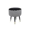 Doe Buck Zik Zak Chevron Printed Ottoman Stool in Black and White Colour with Gold Tipped Legs