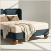 Nobella Opal Queen Size Bed in Grey Blue Velvet with Spherical Legs, Oak Wood Frame & Hydraulic Storage