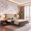 Fiji Wingback Cane and Solid Wood Queen Size Non-Storage Bed in Almond beige